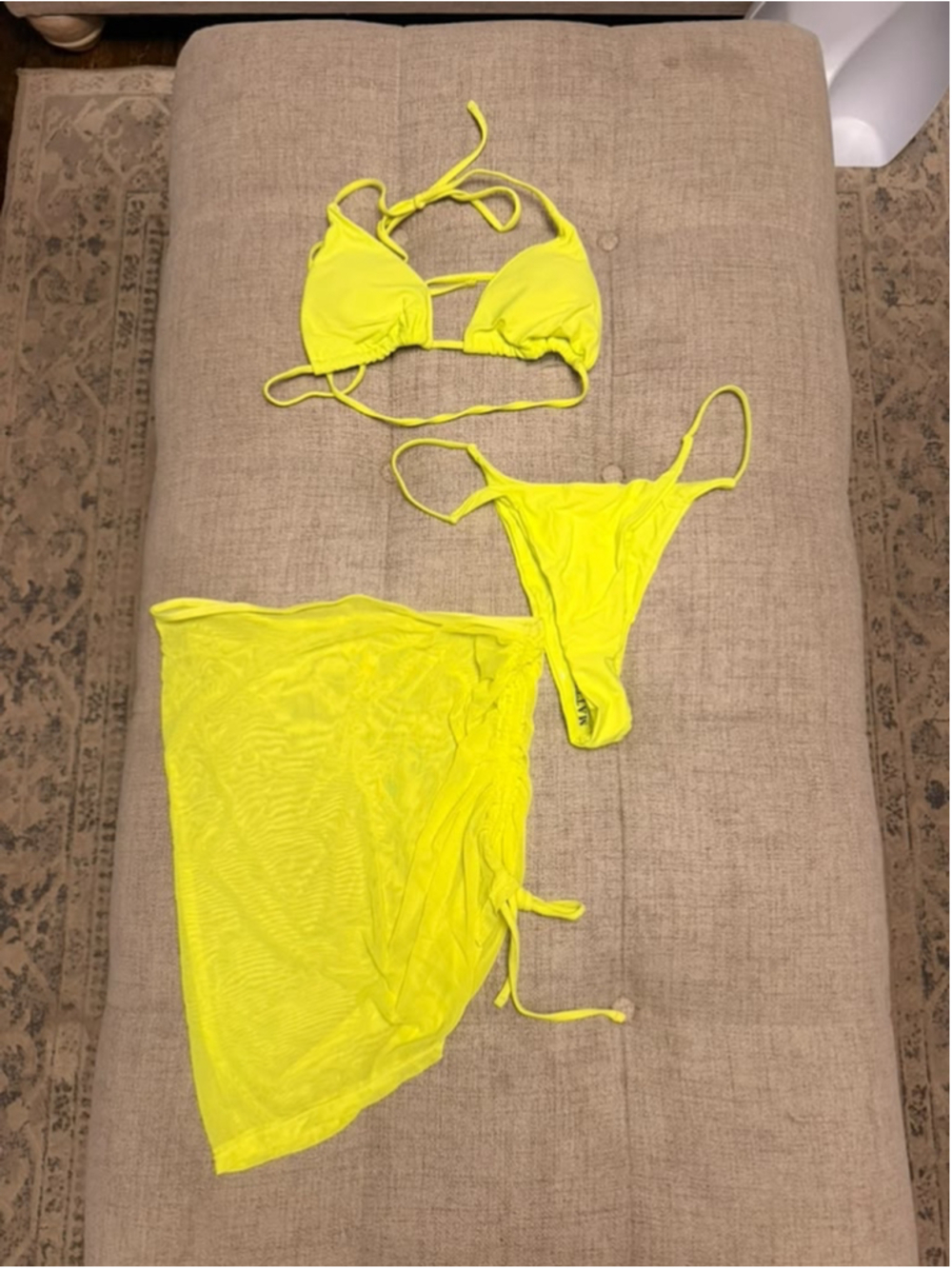 Matte Collection Julius 3 Piece Bikini Set Neon Yellow Large New